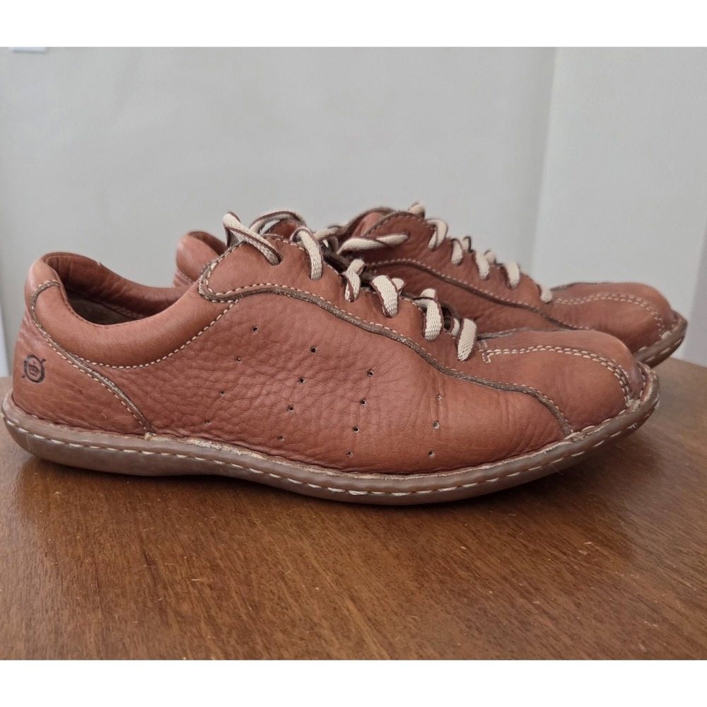 Vtg Born Leather Bowling Style Oxfords‎ Women's 9 Caramel Lace Up 90s Y2k